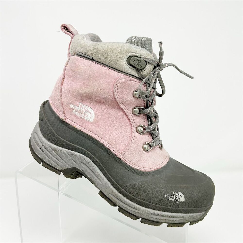 The North Face Youth Insulated Snow Boots Pink Gray Size 4 Waterproof **FLAW**